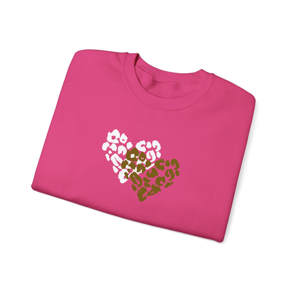 Leopard Heart Crewneck Sweatshirt – Split Gold & White Animal Print Heart
