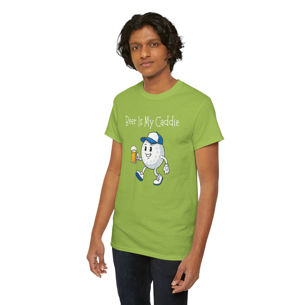 Golf Ball Cartoon Tee — "Beer Is My Caddie" Funny Golf Shirt