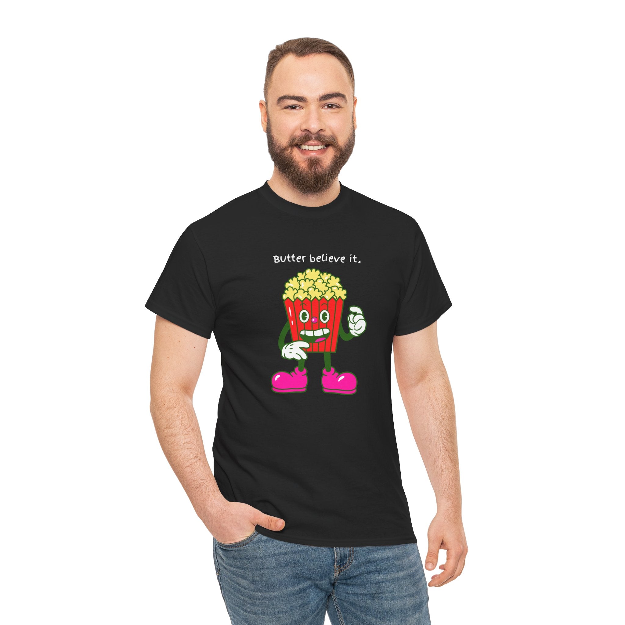 Butter Believe It Popcorn Tee — Cute Retro Snack Cartoon T-Shirt