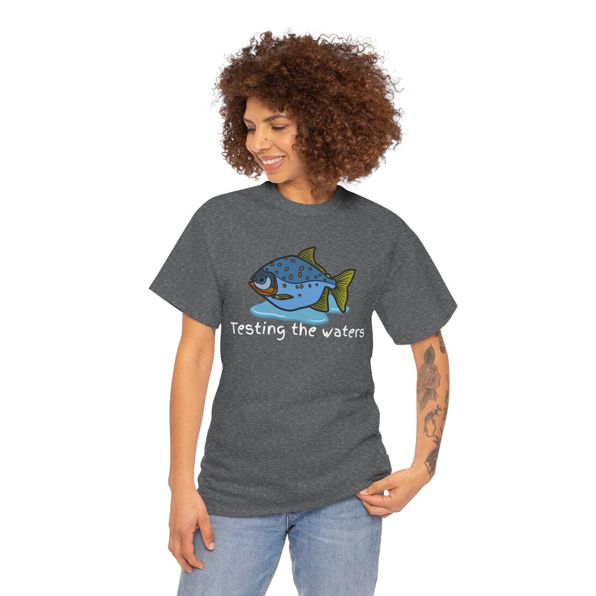 Fishing T‑Shirt — 'Testing the Waters' Blue Fish Tee
