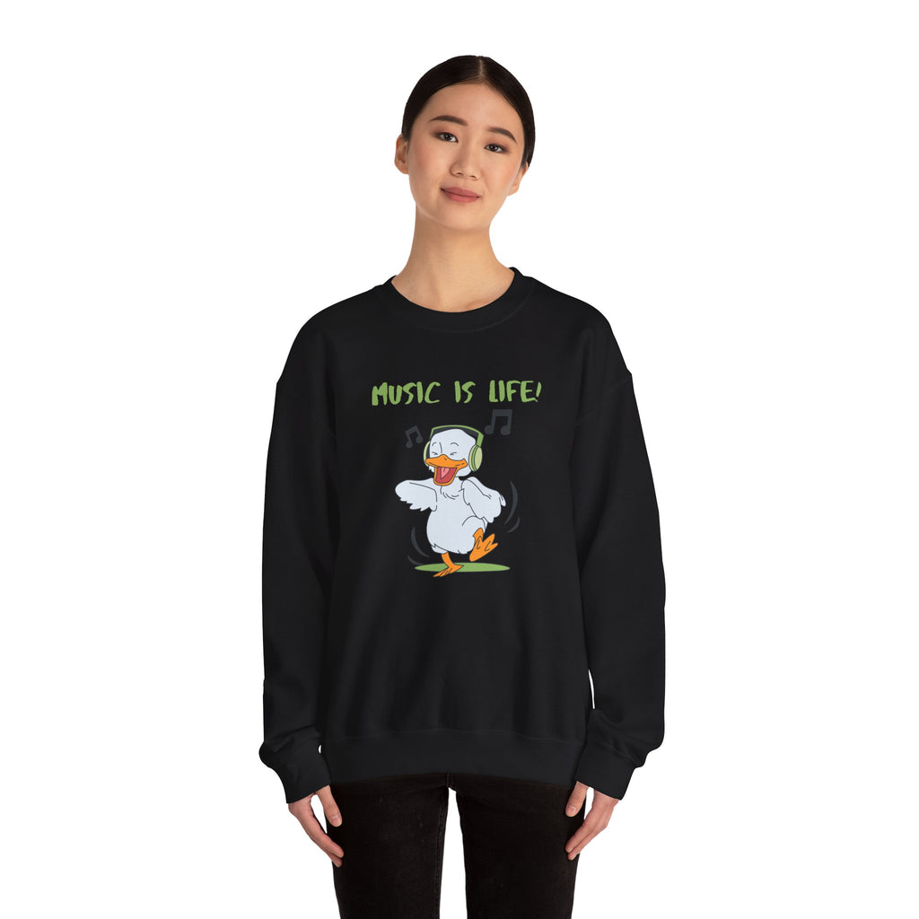 Music Is Life Duck Crewneck Sweatshirt – Cute DJ Duck Graphic Pullover