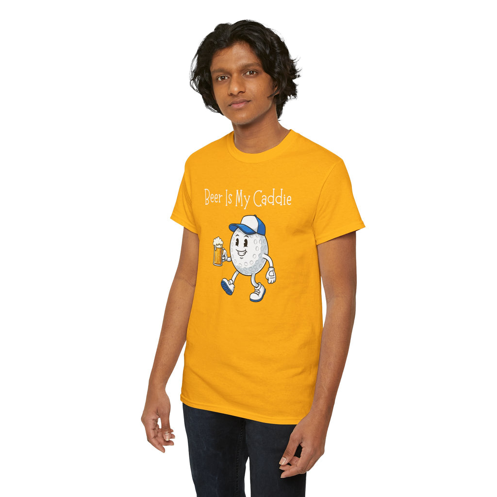 Golf Ball Cartoon Tee — "Beer Is My Caddie" Funny Golf Shirt