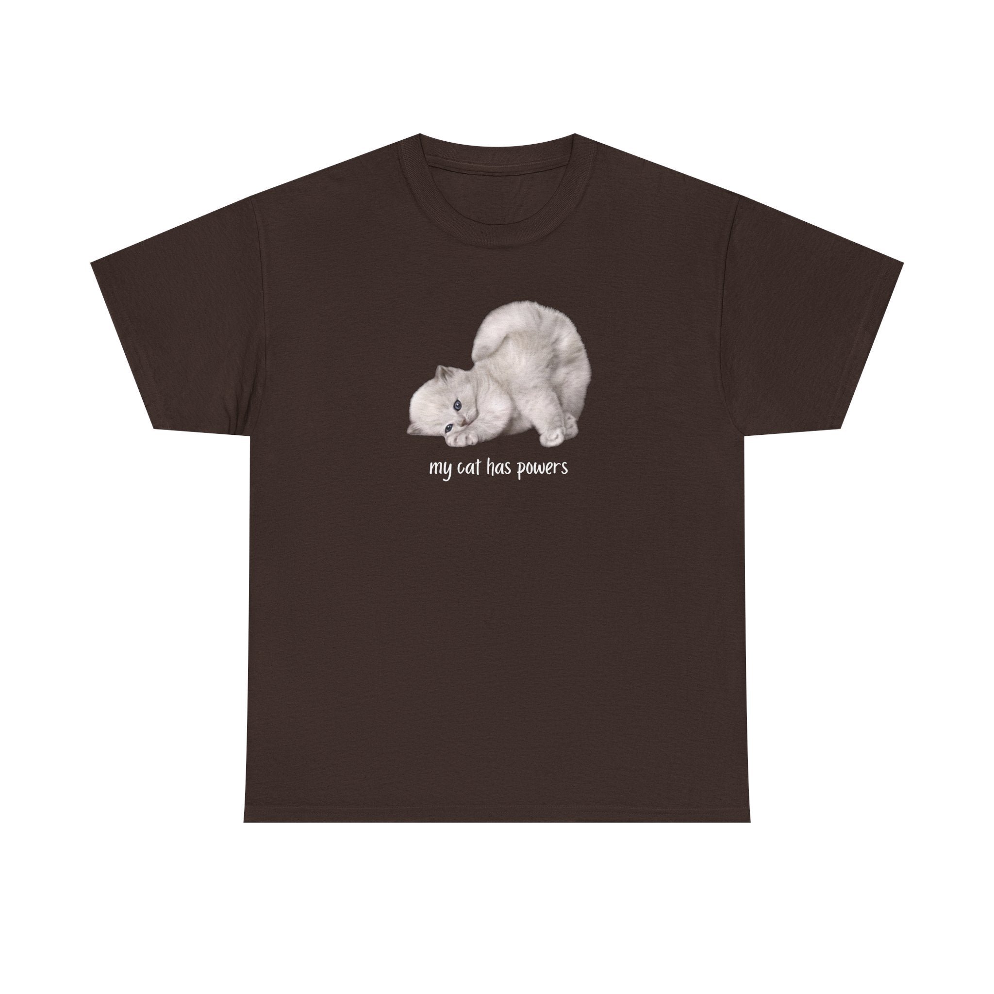 Cat T-Shirt – "My Cat Has Powers" Cute Stretching Cat Graphic Tee