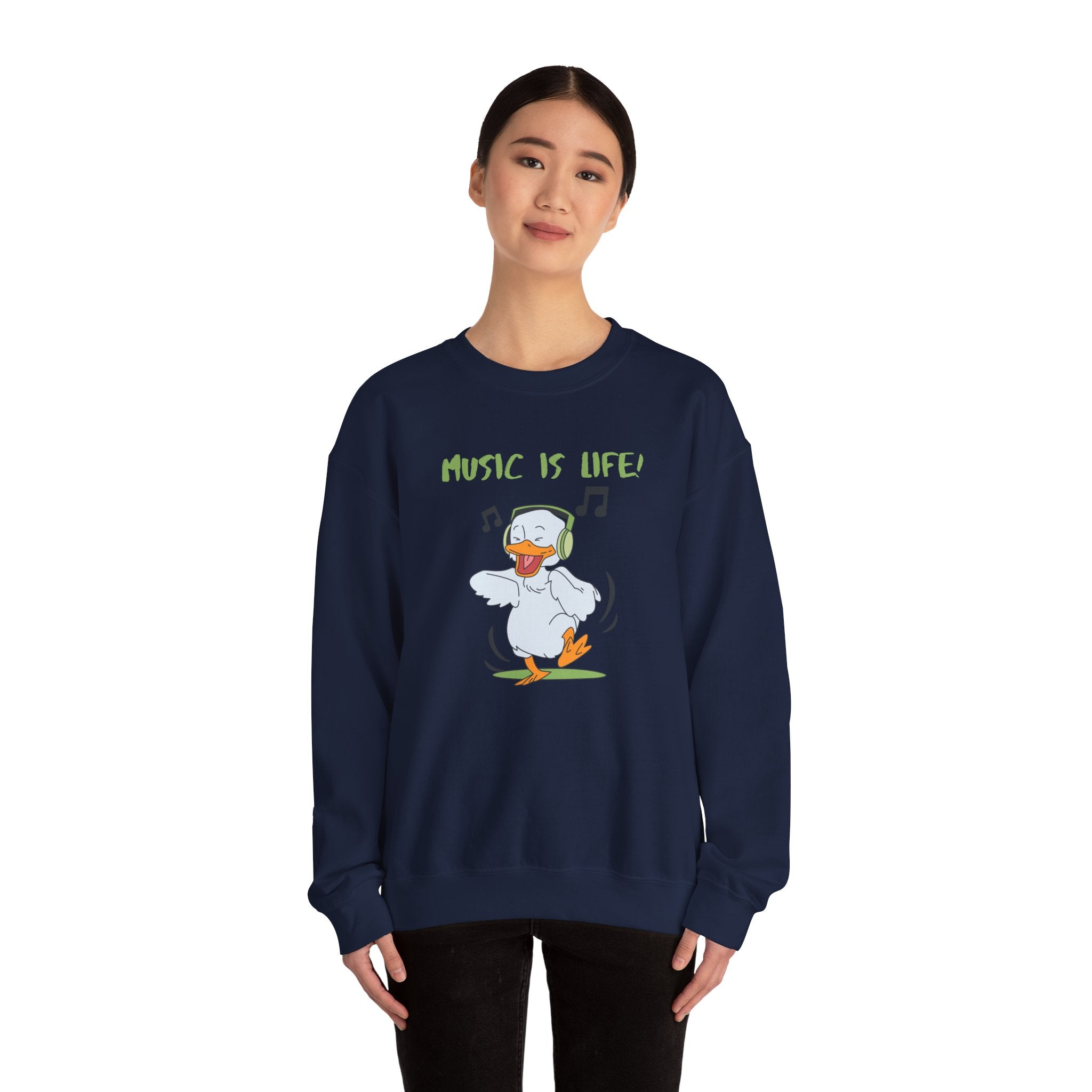 Music Is Life Duck Crewneck Sweatshirt – Cute DJ Duck Graphic Pullover