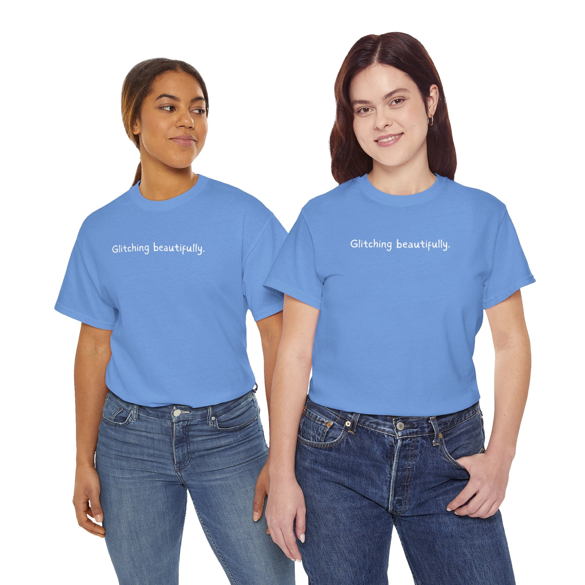 Glitching Beautifully Tee — Black Minimal Text Graphic T-Shirt