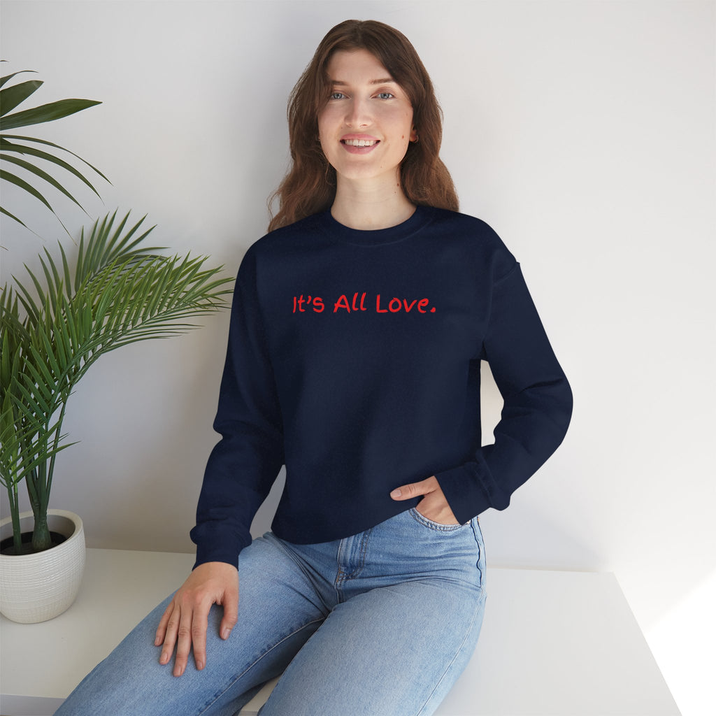 It's All Love Crewneck Sweatshirt — Casual Unisex Black Pullover