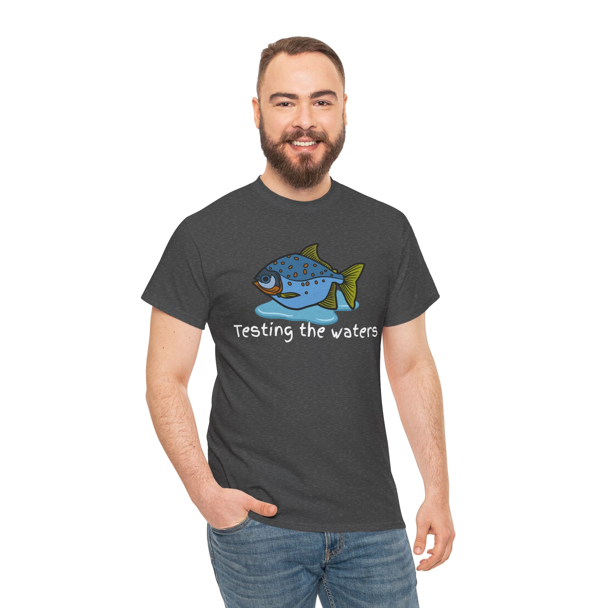 Fishing T‑Shirt — 'Testing the Waters' Blue Fish Tee