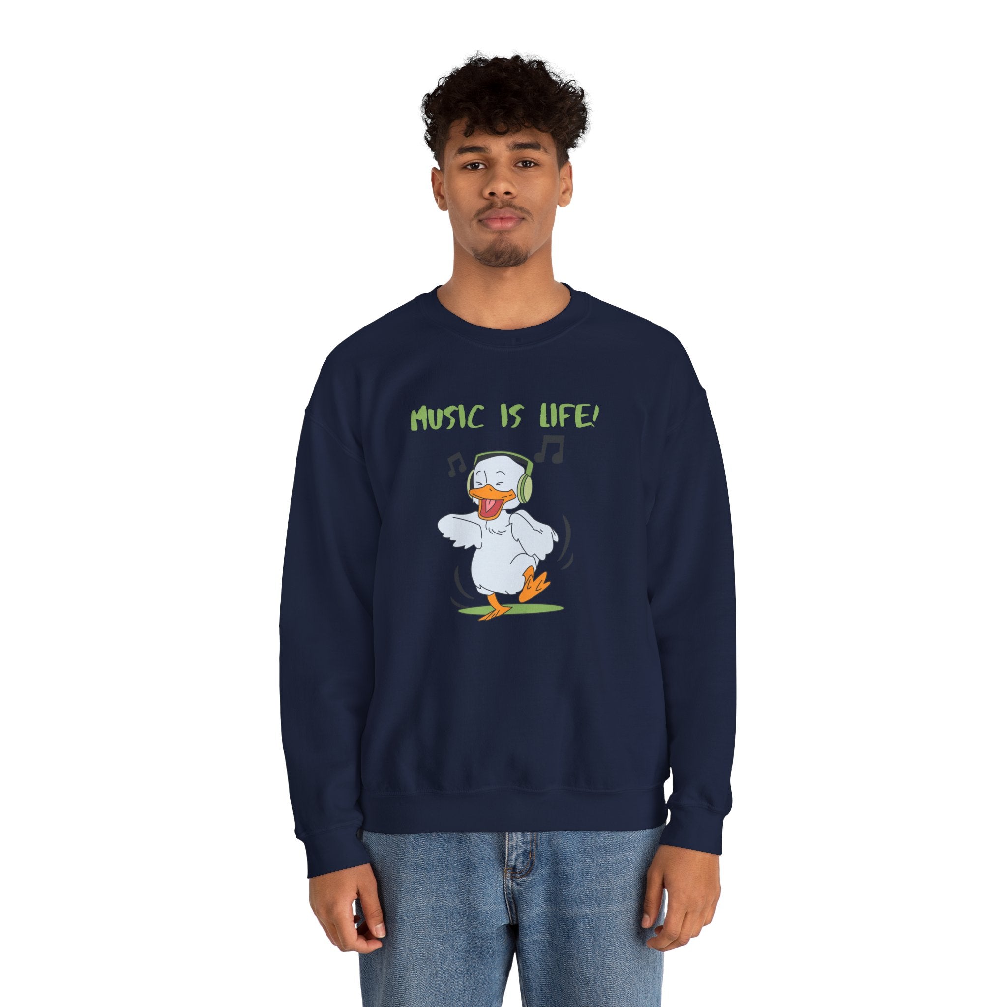 Music Is Life Duck Crewneck Sweatshirt – Cute DJ Duck Graphic Pullover