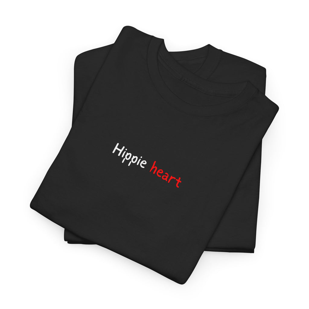 Hippie Heart Black Tee — Minimal Retro Love Graphic T-Shirt