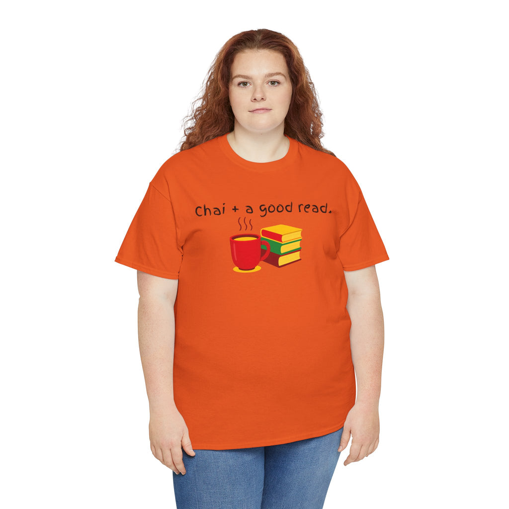 Chai + A Good Read T-Shirt — Tea & Books Graphic Tee for Book Lovers