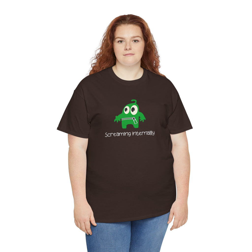 Screaming Internally Tee — Cute Green Monster Graphic Shirt