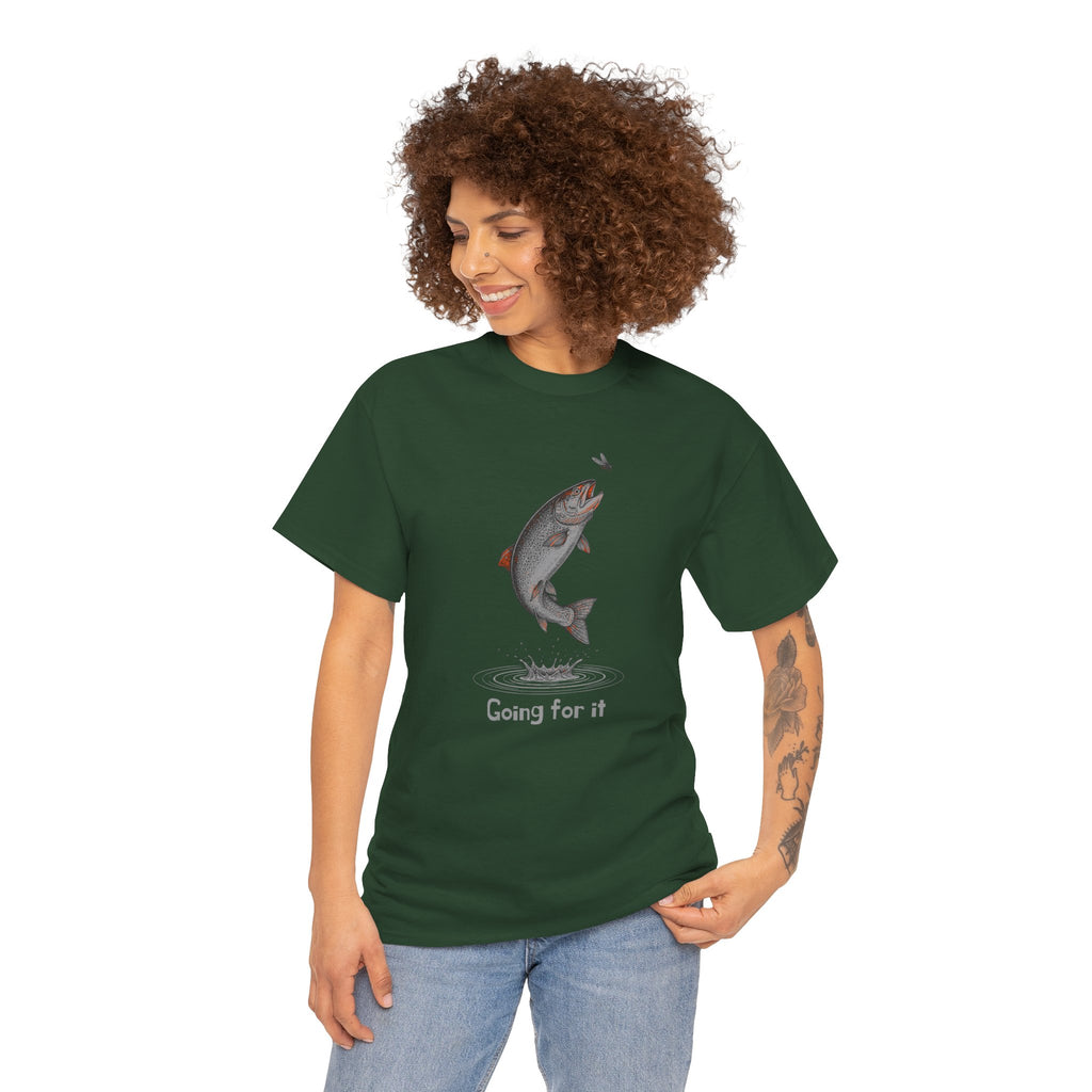 Fishing T‑Shirt — Leaping Trout 'Going for it' Graphic Tee