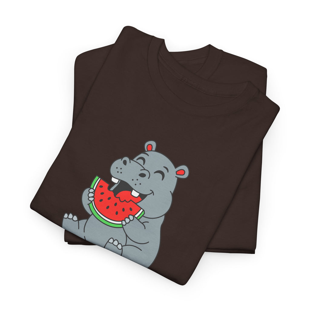 Hippo Eating Watermelon Tee — "Gone in Seconds" Cute Animal Graphic Shirt