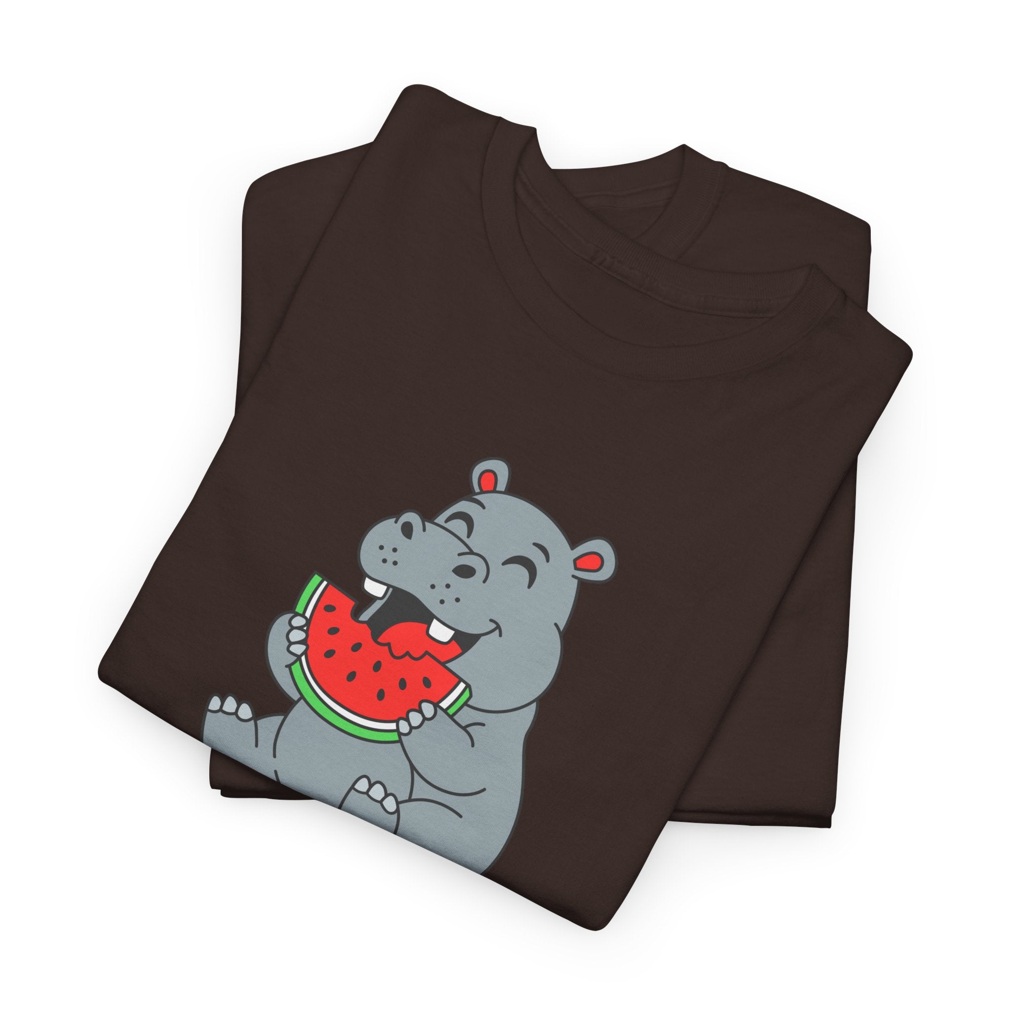 Hippo Eating Watermelon Tee — "Gone in Seconds" Cute Animal Graphic Shirt