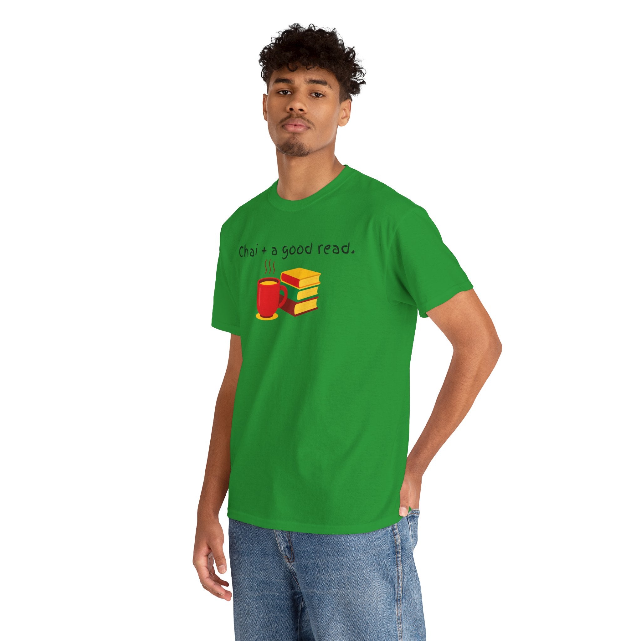 Chai + A Good Read T-Shirt — Tea & Books Graphic Tee for Book Lovers