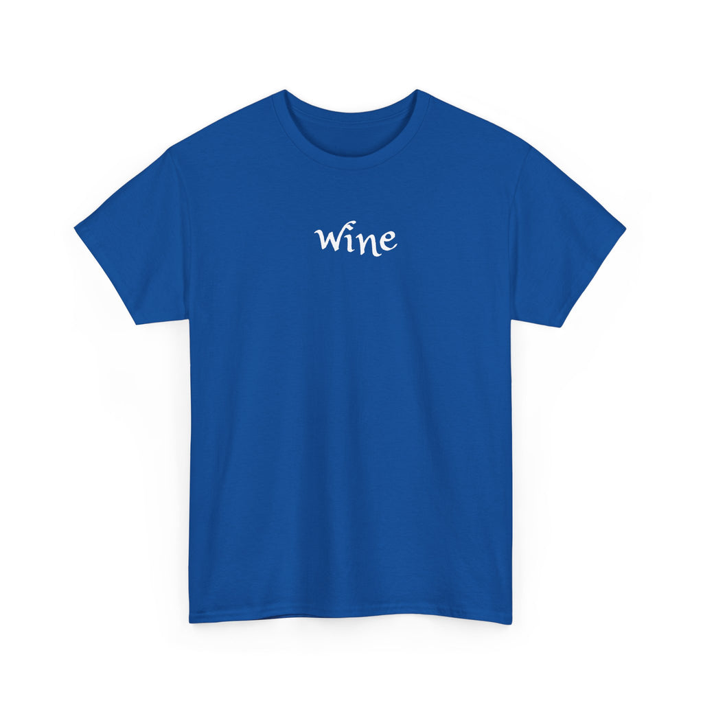 Wine Graphic Tee — Minimalist Small Chest 'wine' Text T‑Shirt