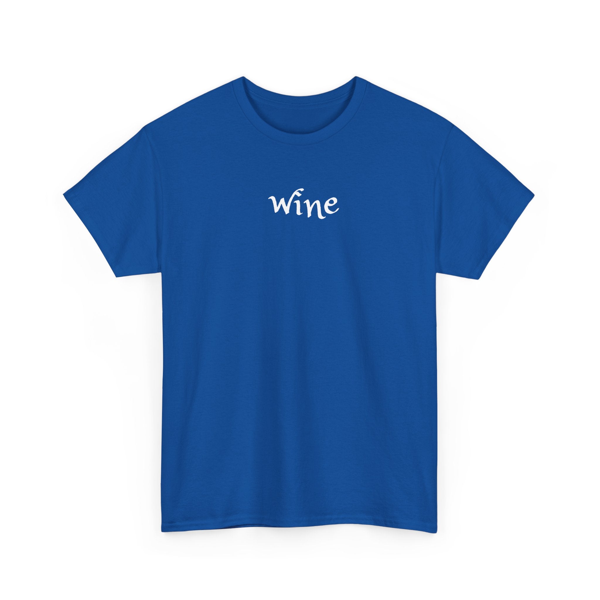 Wine Graphic Tee — Minimalist Small Chest 'wine' Text T‑Shirt