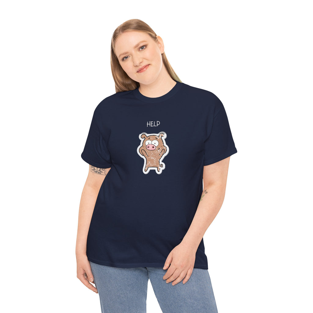 Help Pig Graphic Tee — Cute Distressed Pig Cartoon T-Shirt