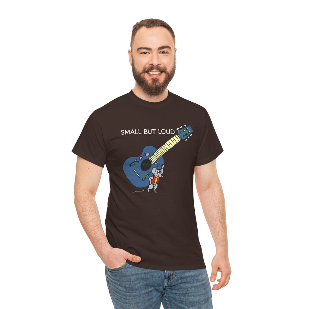 T-Shirt — "Small But Loud" Cute Mouse with Guitar Graphic