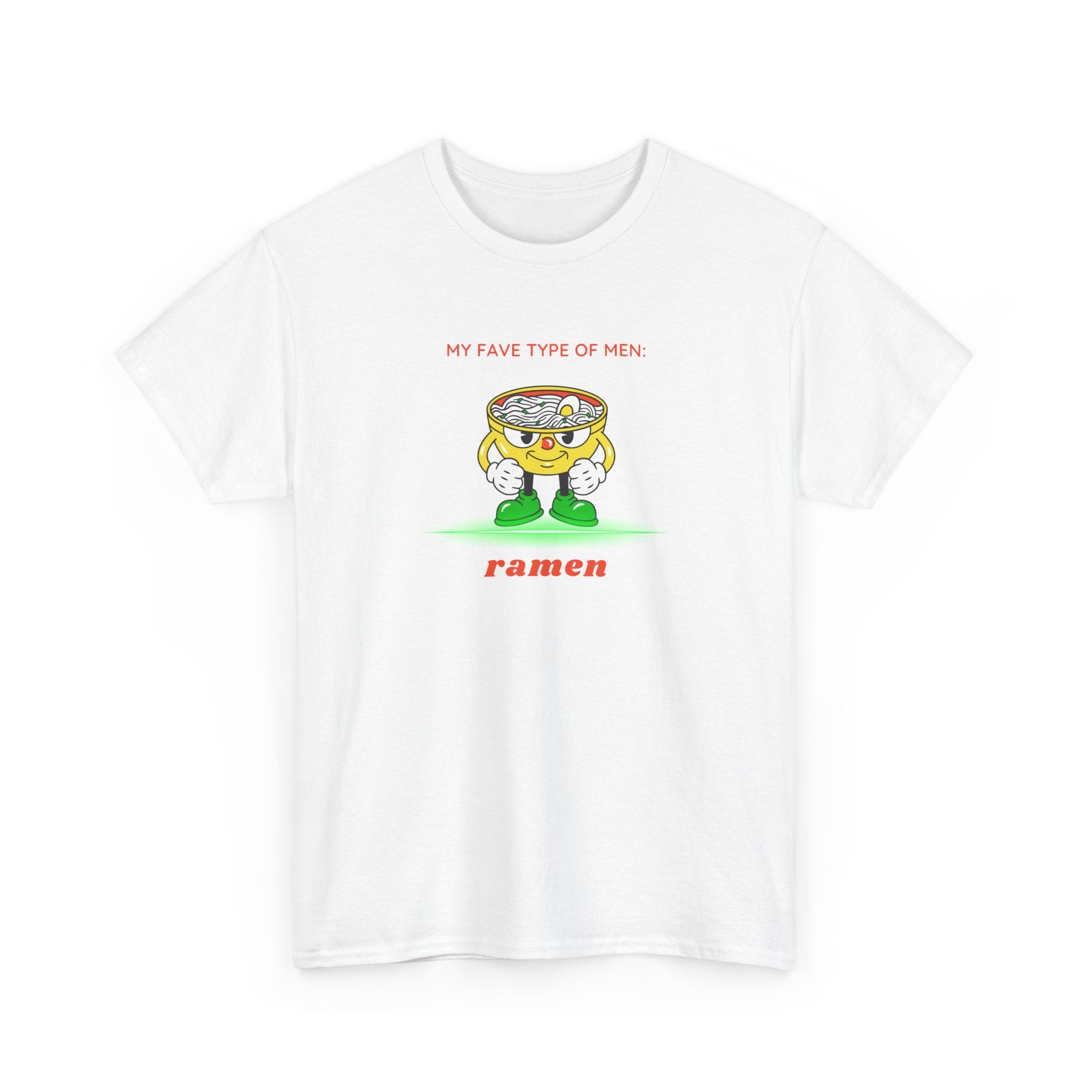 Ramen Bowl Cartoon Tee – "My Favorite Type of Men" Cute Kawaii Noodle Shirt