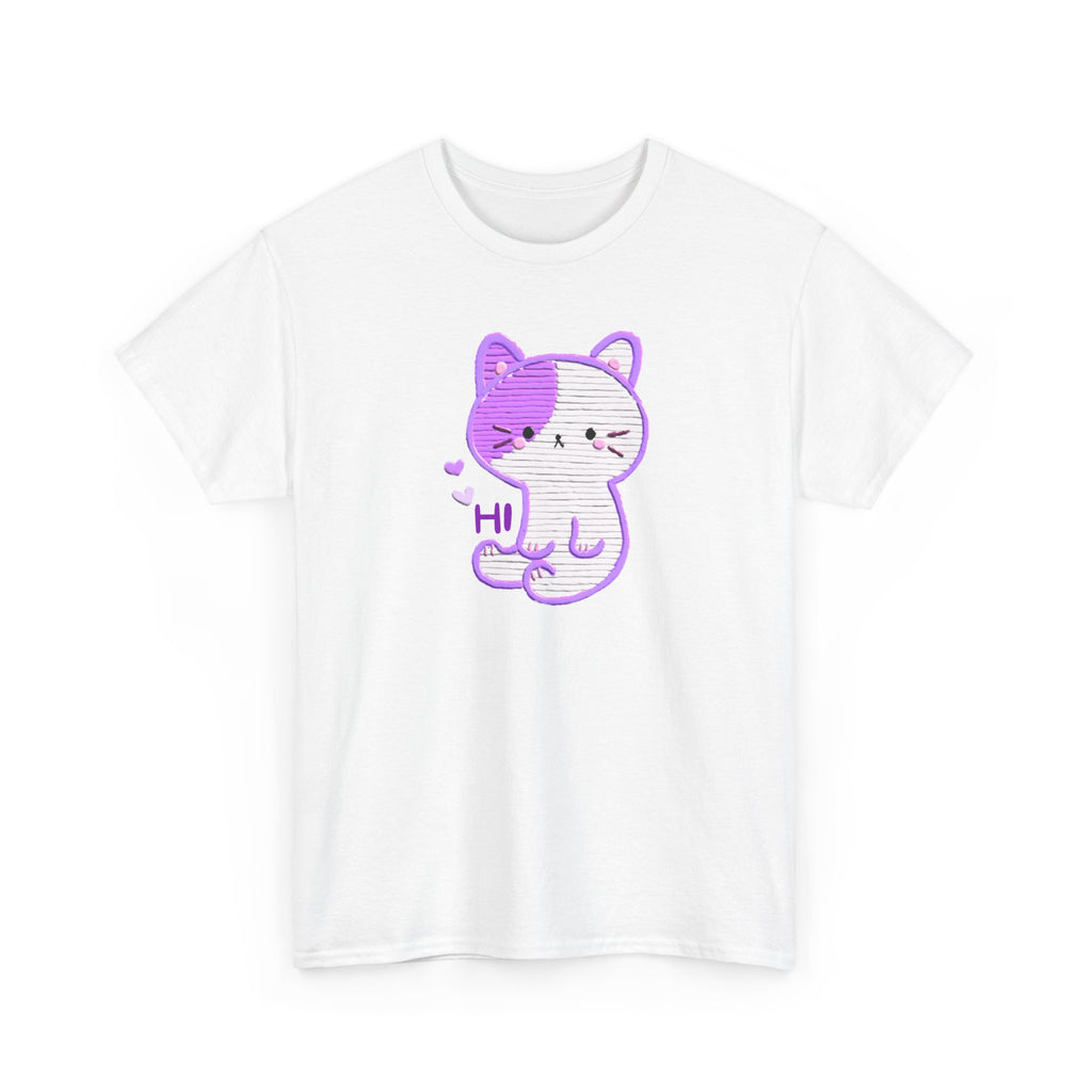 Cute Purple Cat “Hi” T-Shirt — Kawaii Kitten Graphic Tee