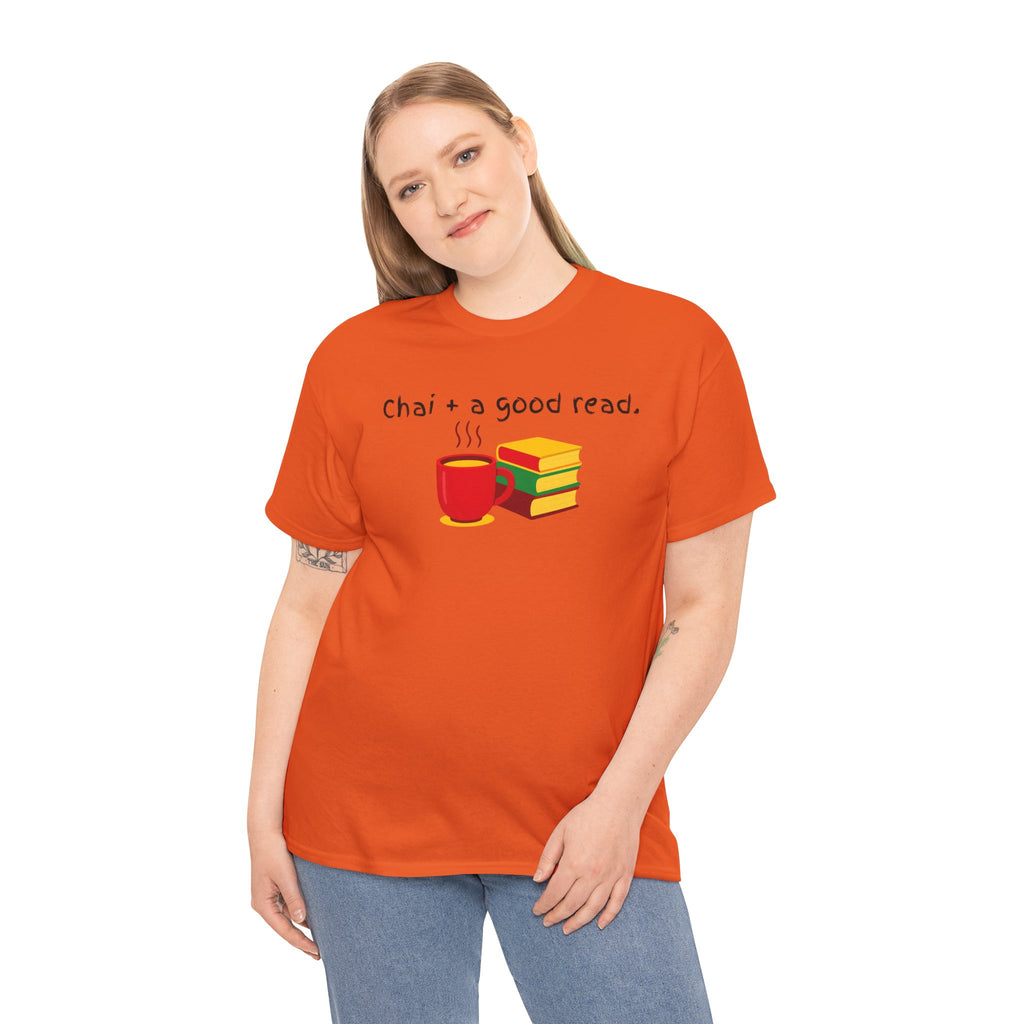 Chai + A Good Read T-Shirt — Tea & Books Graphic Tee for Book Lovers