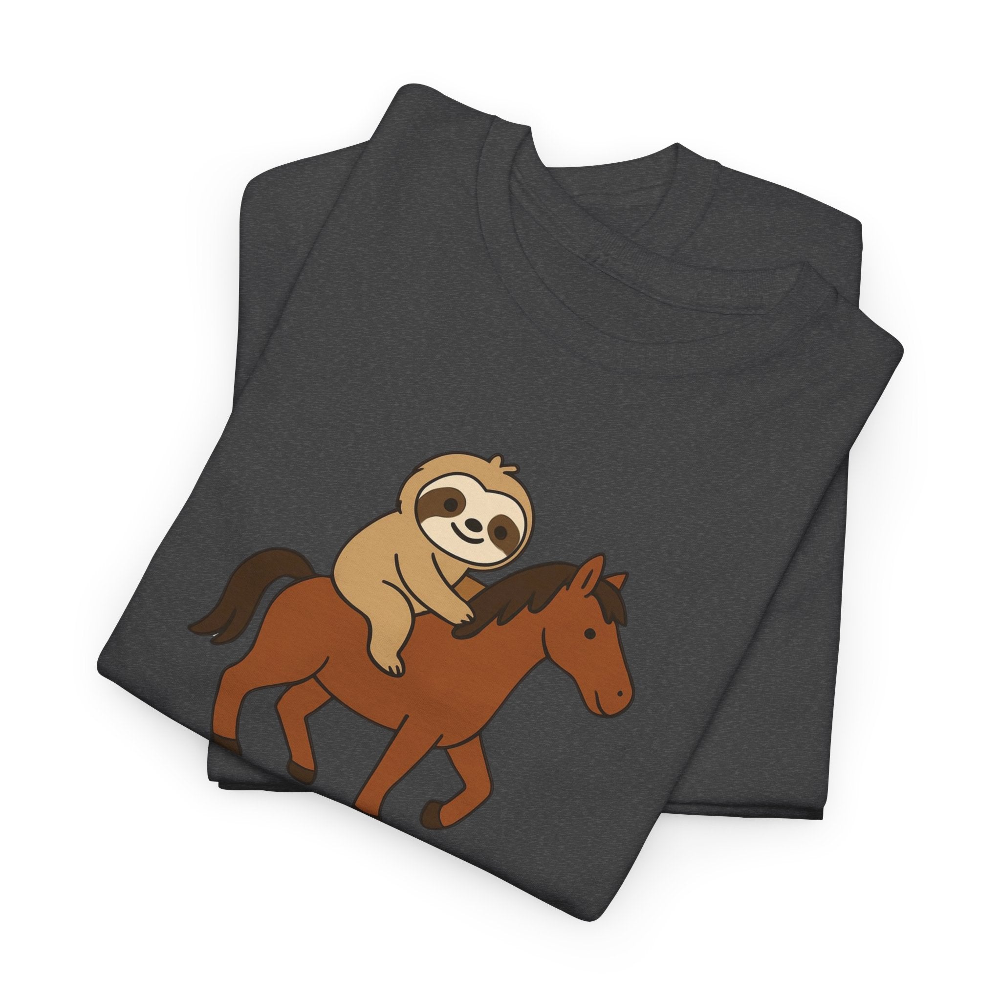 Sloth on Horse Tee — "Work Smarter, Not Faster" Cute Casual Graphic T-Shirt