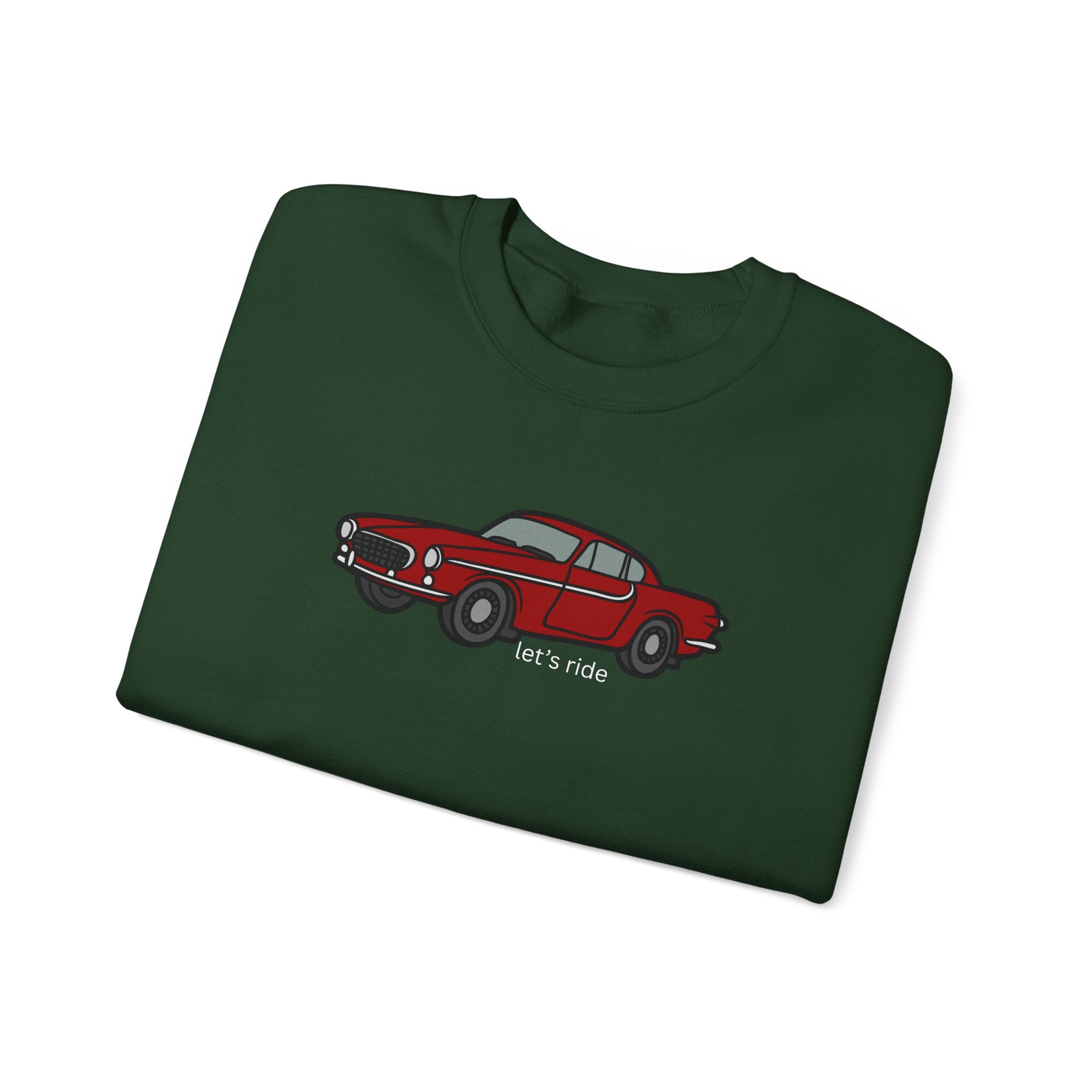 Classic Red Muscle Car Sweatshirt — “let’s ride” Crewneck