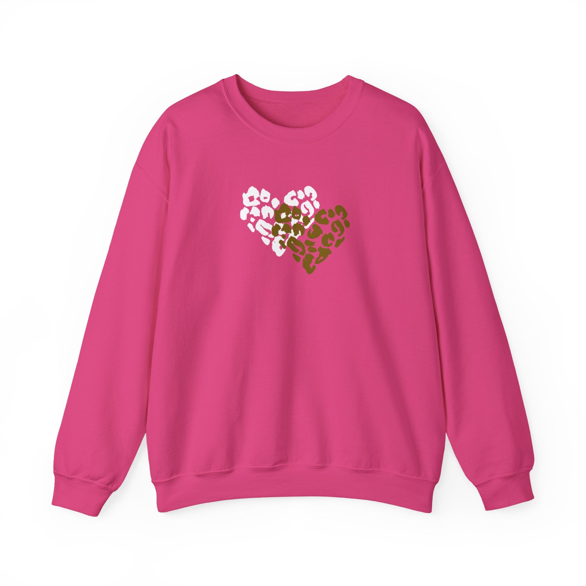 Leopard Heart Crewneck Sweatshirt – Split Gold & White Animal Print Heart