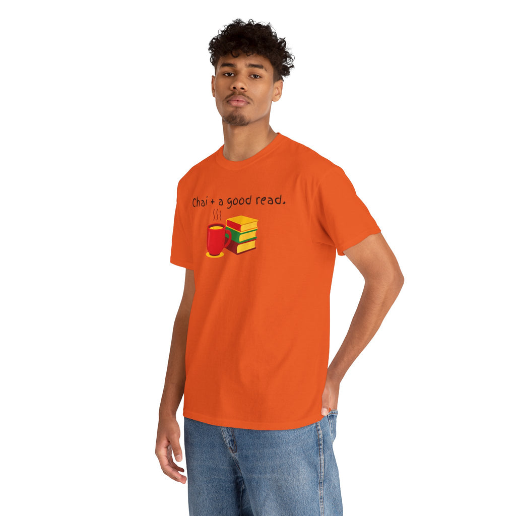 Chai + A Good Read T-Shirt — Tea & Books Graphic Tee for Book Lovers