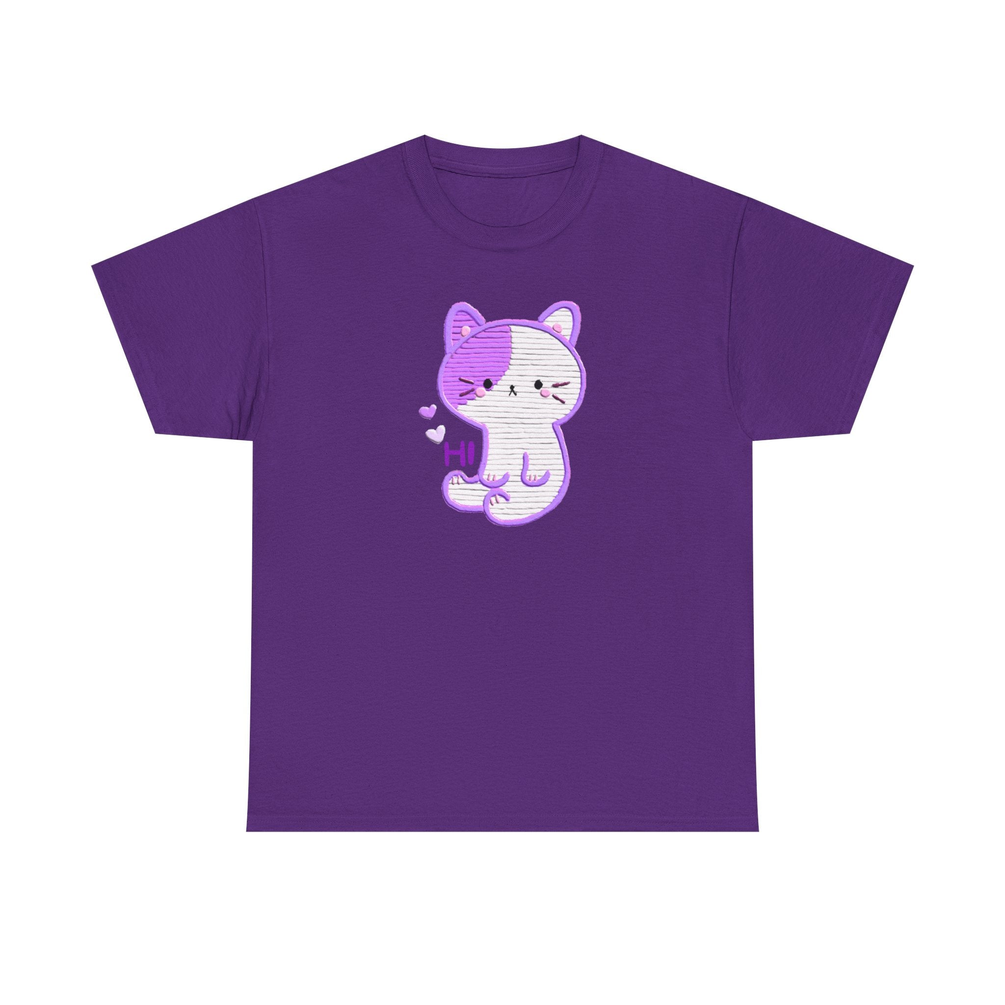 Cute Purple Cat “Hi” T-Shirt — Kawaii Kitten Graphic Tee