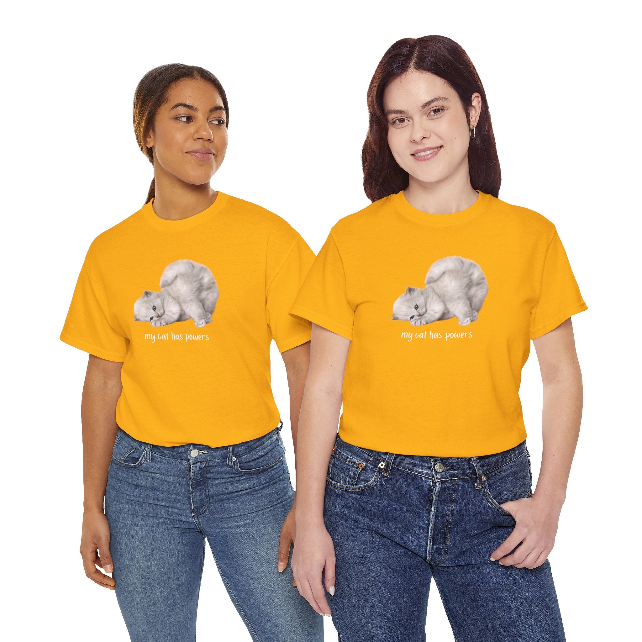 Cat T-Shirt – "My Cat Has Powers" Cute Stretching Cat Graphic Tee