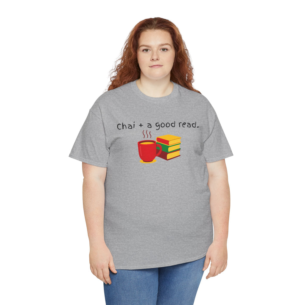 Chai + A Good Read T-Shirt — Tea & Books Graphic Tee for Book Lovers