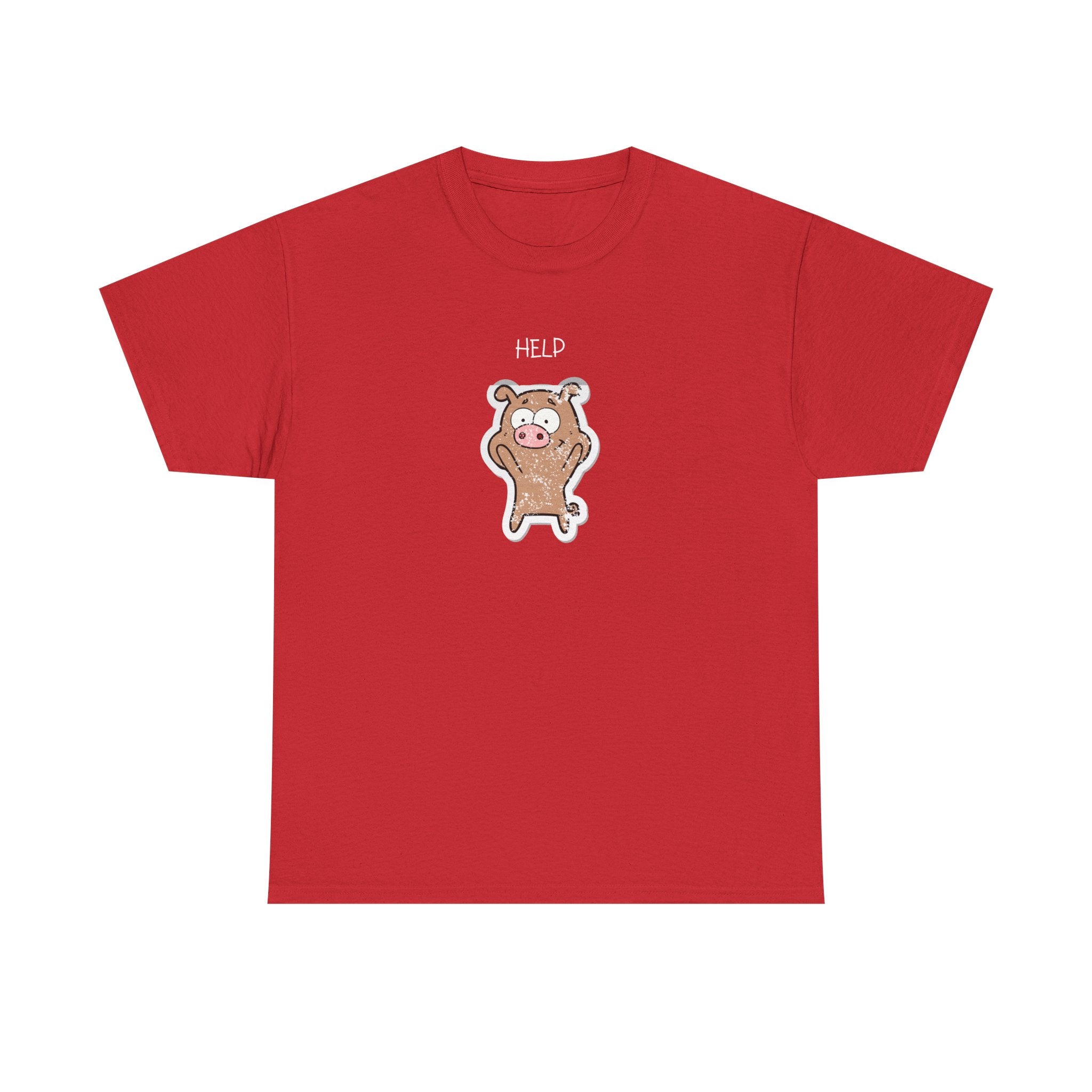 Help Pig Graphic Tee — Cute Distressed Pig Cartoon T-Shirt