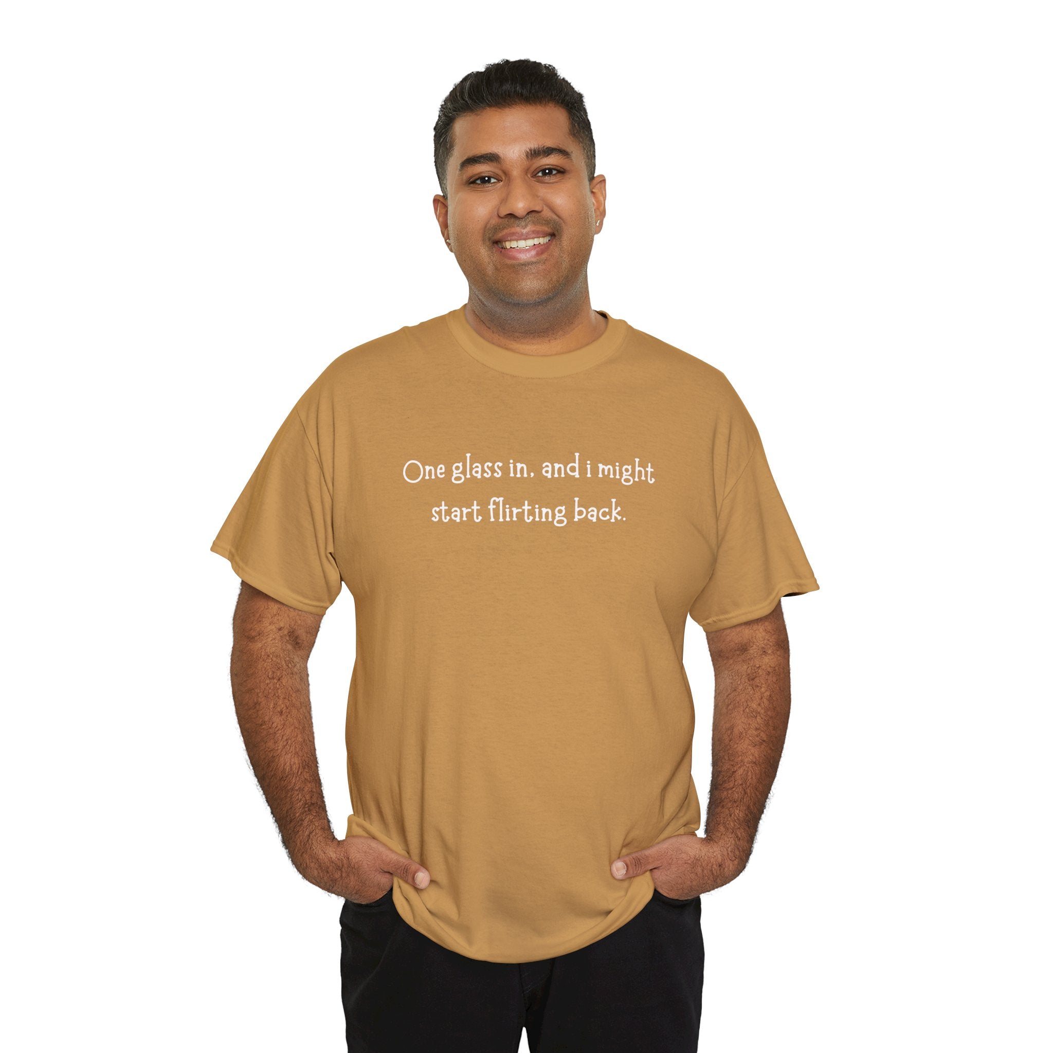 One Glass In Tee — Funny Wine Shirt (‘One glass in, and I might start flirting back’)