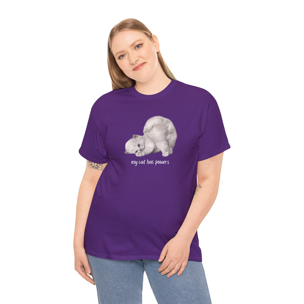Cat T-Shirt – "My Cat Has Powers" Cute Stretching Cat Graphic Tee