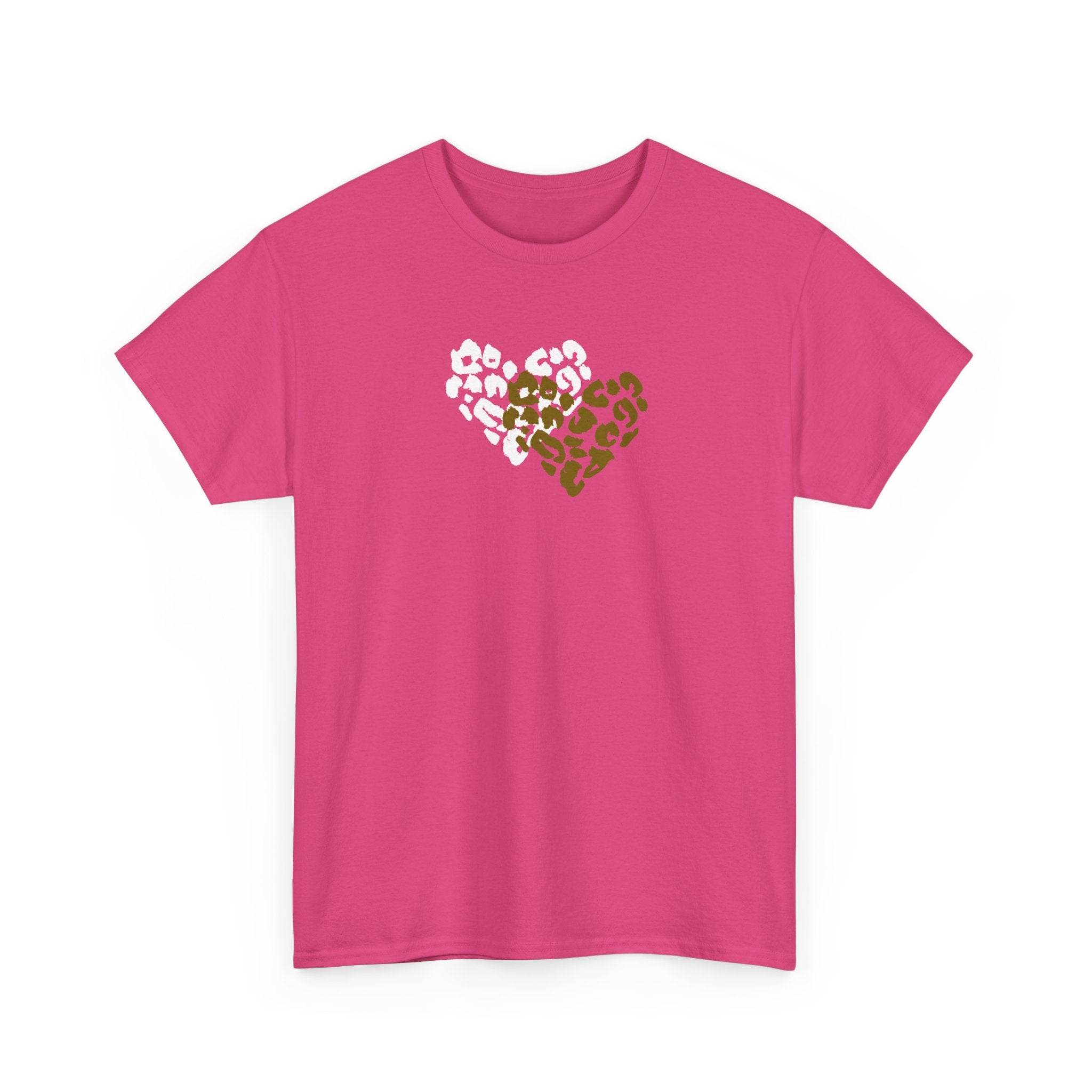 Leopard Heart Graphic Tee — Two-Tone Animal Print Heart T-Shirt