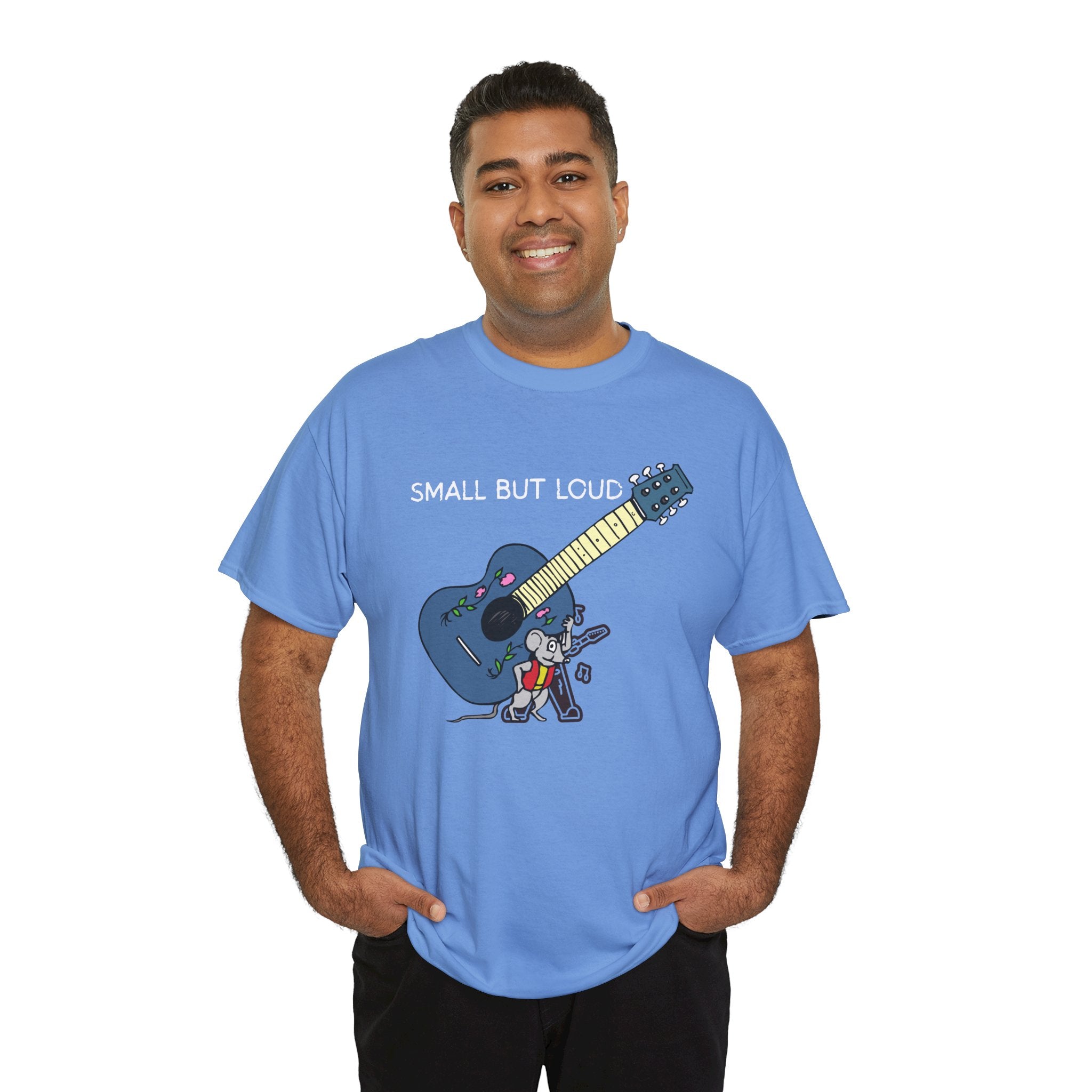 T-Shirt — "Small But Loud" Cute Mouse with Guitar Graphic