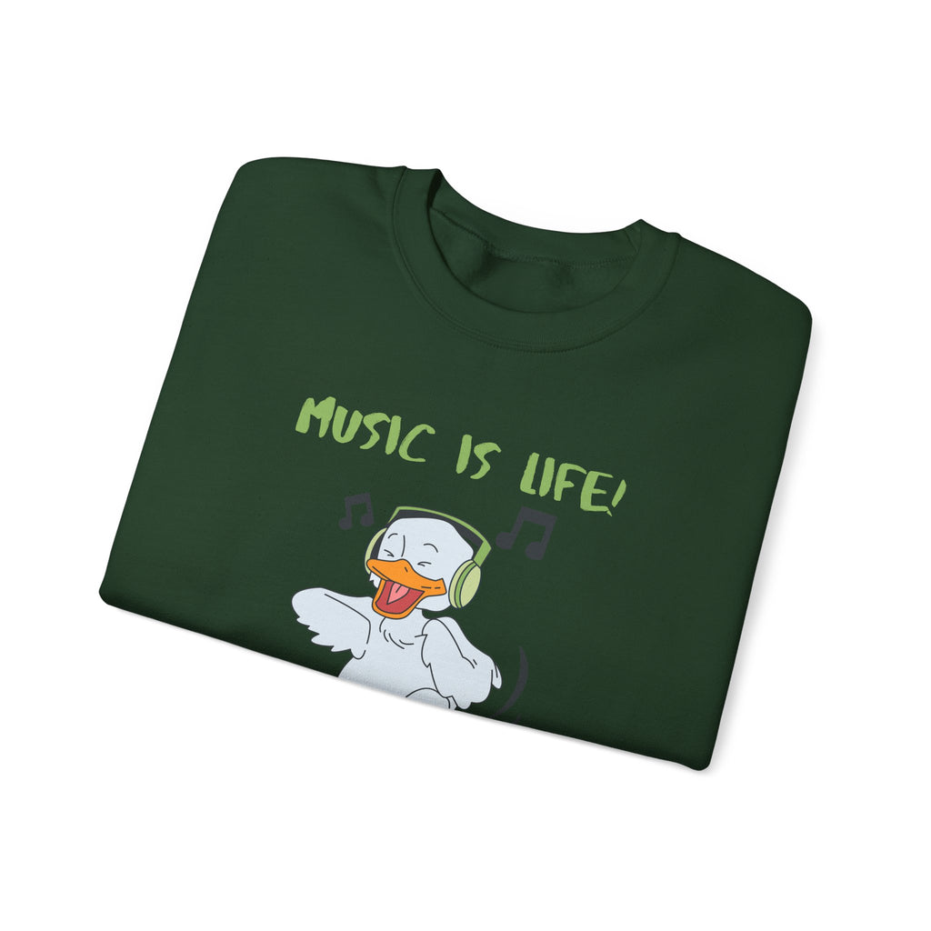 Music Is Life Duck Crewneck Sweatshirt – Cute DJ Duck Graphic Pullover