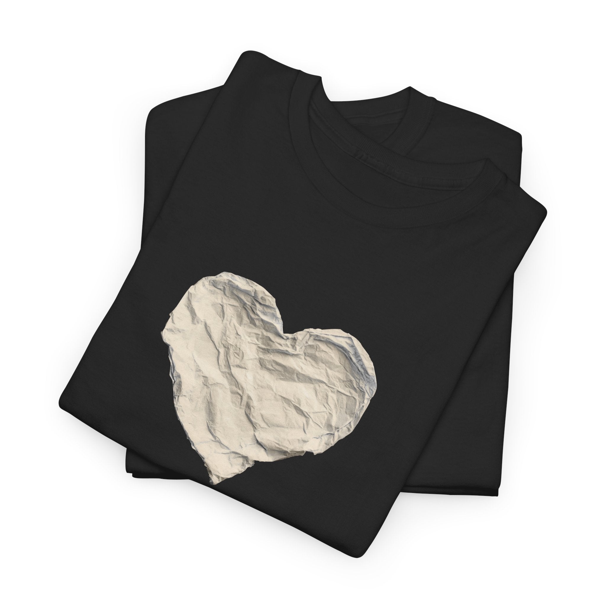 Crinkled Paper Heart Tee - Minimalist White Cotton Shirt
