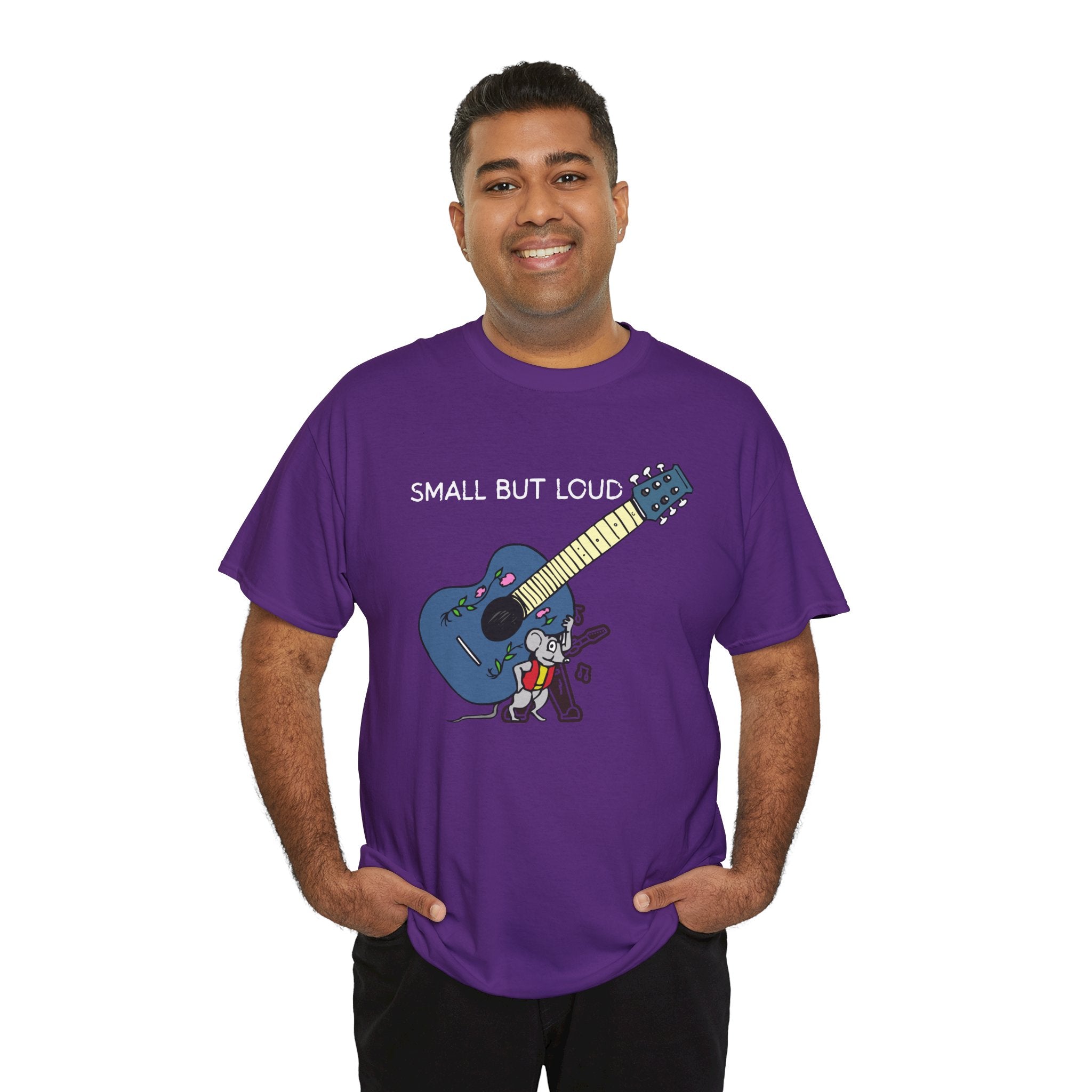 T-Shirt — "Small But Loud" Cute Mouse with Guitar Graphic