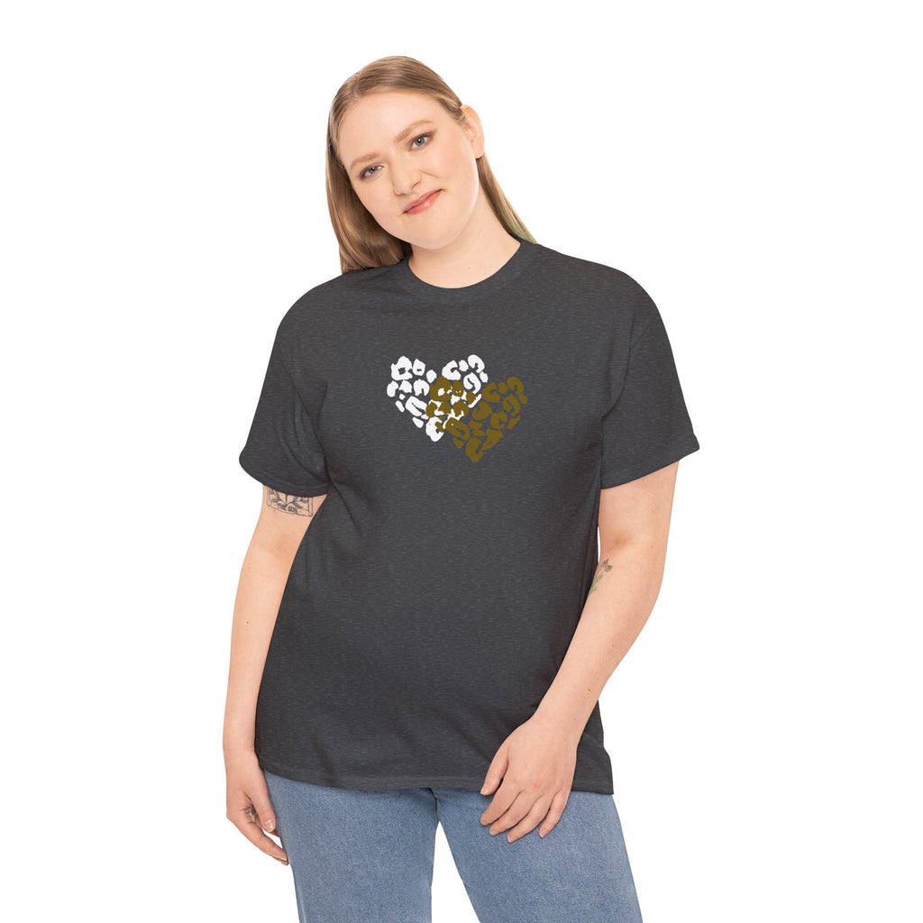 Leopard Heart Graphic Tee — Two-Tone Animal Print Heart T-Shirt