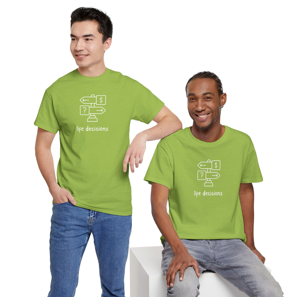 T-Shirt — Minimal "Life Decisions" Signpost Graphic Tee