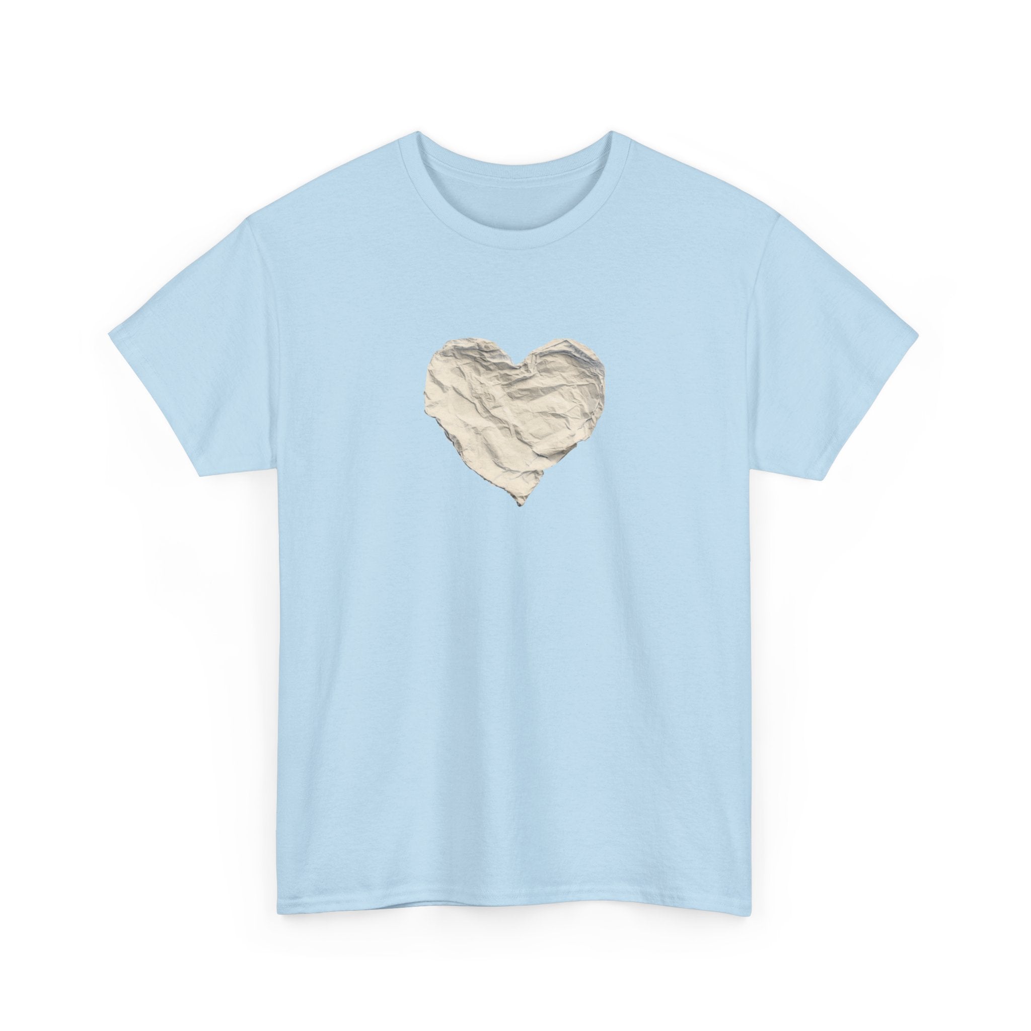 Crinkled Paper Heart Tee - Minimalist White Cotton Shirt