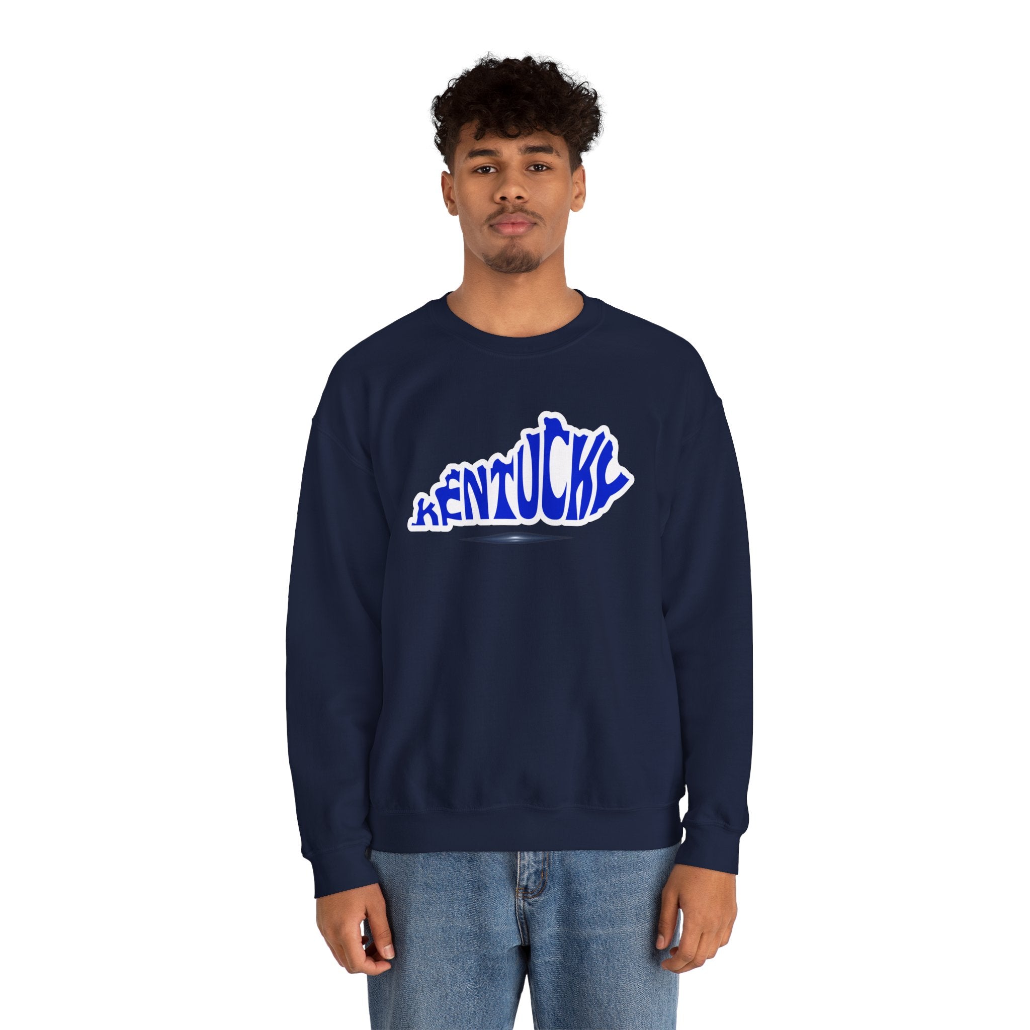 Kentucky State Outline Crewneck Sweatshirt — Blue 'Kentucky' Typography