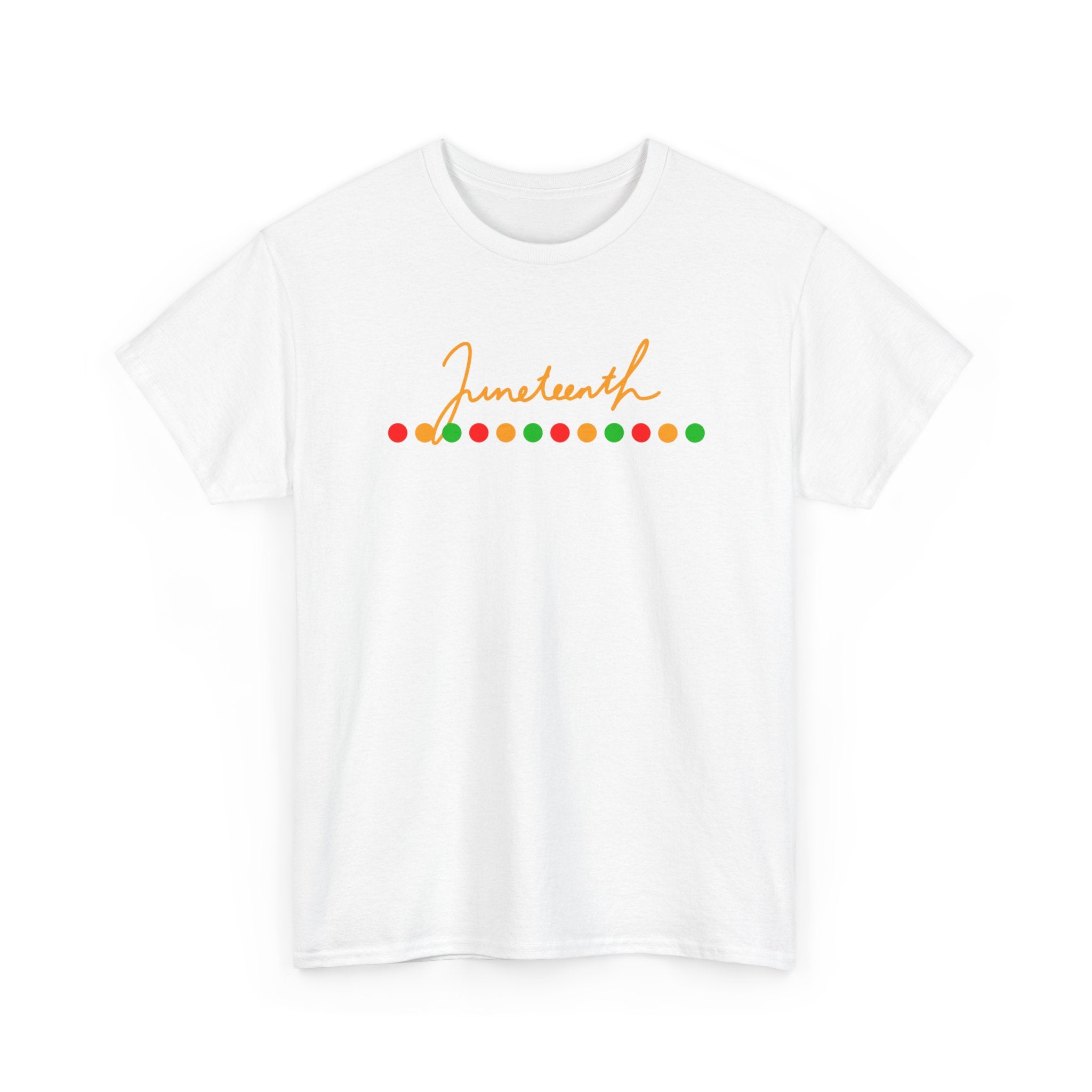 Juneteenth Script Tee — Juneteenth Celebration T-Shirt with Red, Green & Gold Dot Accent
