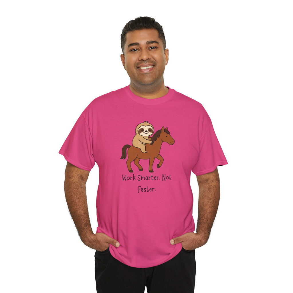 Sloth on Horse Tee — "Work Smarter, Not Faster" Cute Casual Graphic T-Shirt
