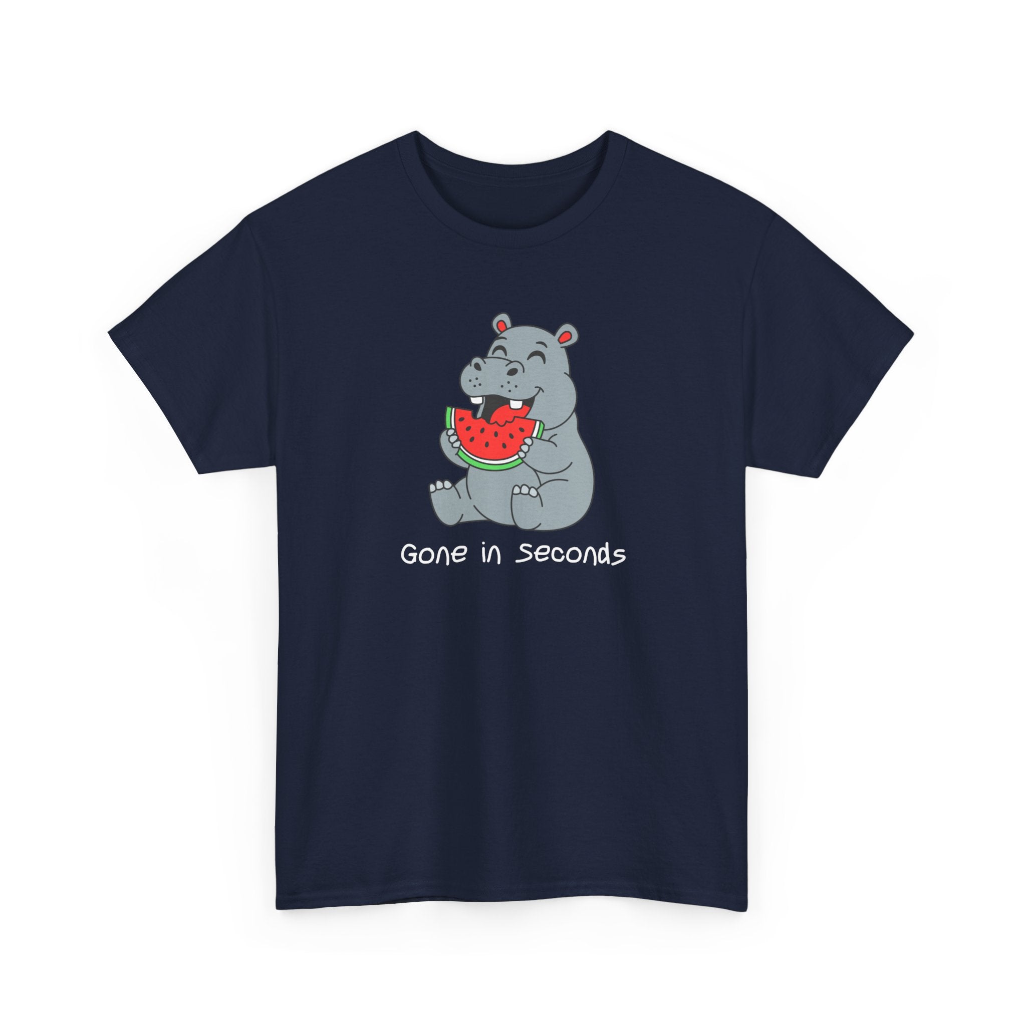 Hippo Eating Watermelon Tee — "Gone in Seconds" Cute Animal Graphic Shirt
