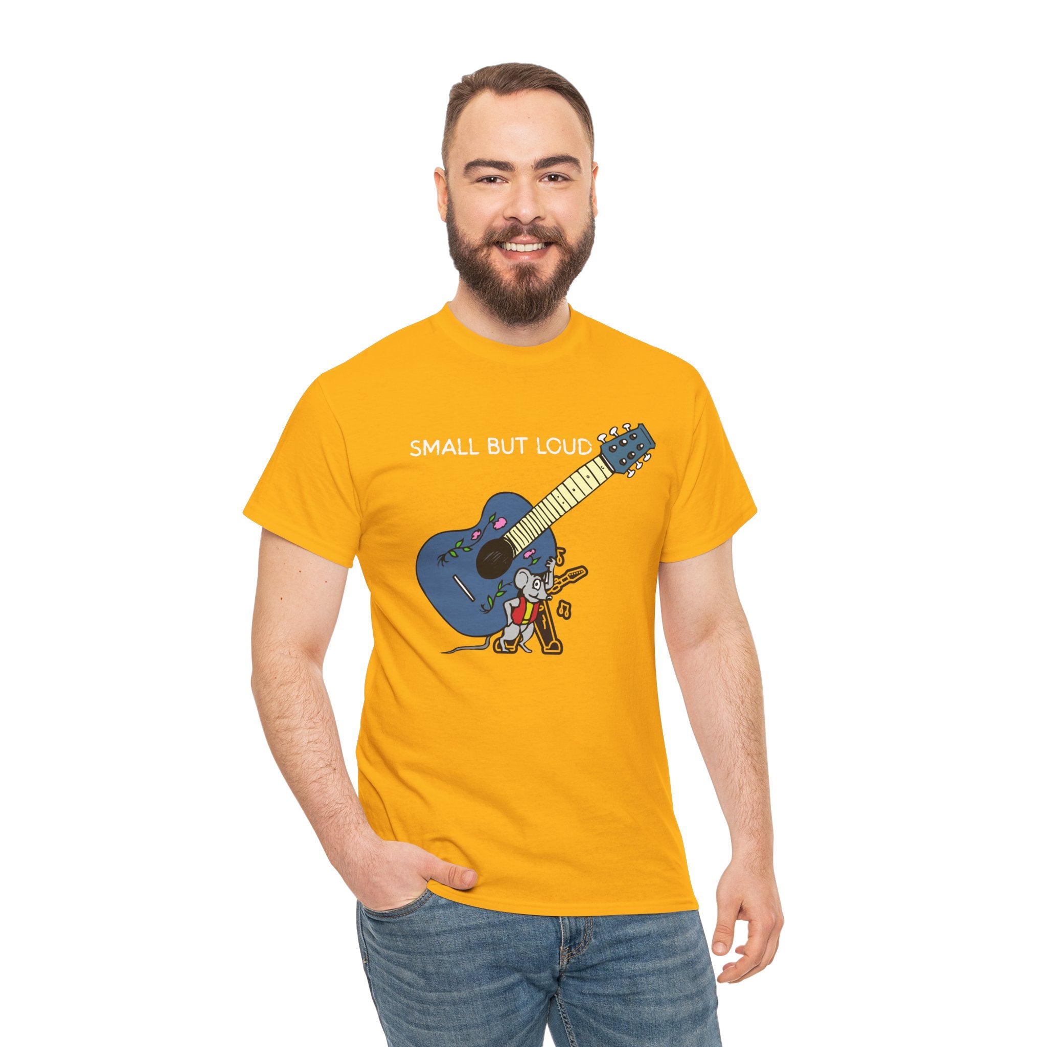 T-Shirt — "Small But Loud" Cute Mouse with Guitar Graphic