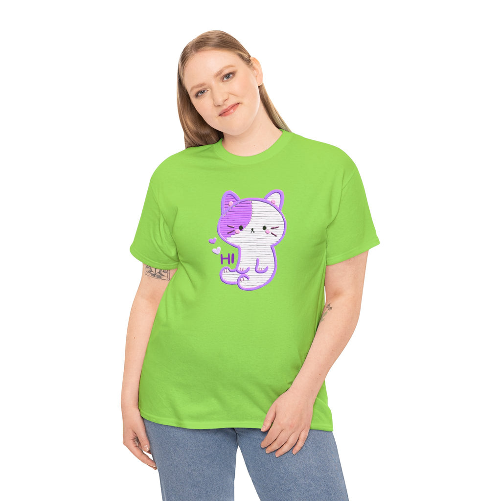 Cute Purple Cat “Hi” T-Shirt — Kawaii Kitten Graphic Tee